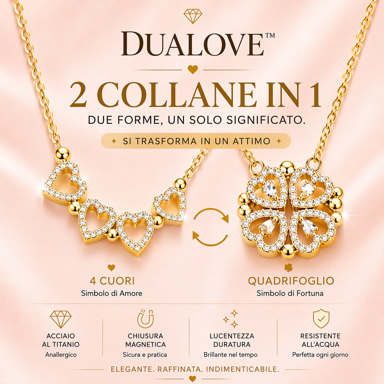 Collana DuaLove™ – 2 Gioielli in 1 | Cuore 💖 o Quadrifoglio 🍀