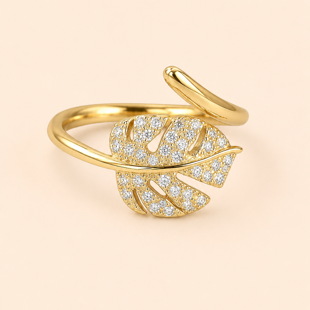 Anello Foglia - Placcato Oro 18K