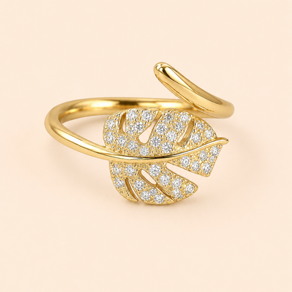 Anello Foglia - Placcato Oro 18K